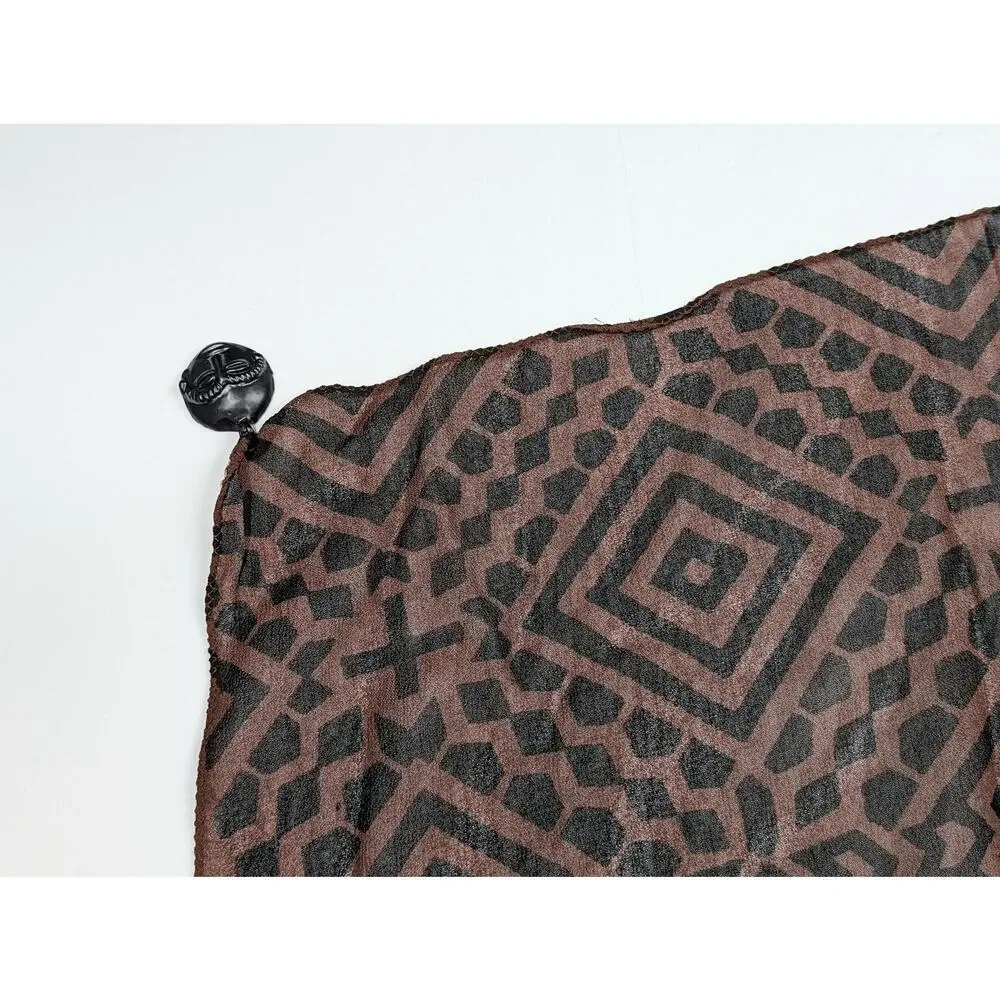 Kisura Scarf Brown Black Stripe Geometric Pattern Beaded Corners Rayon New